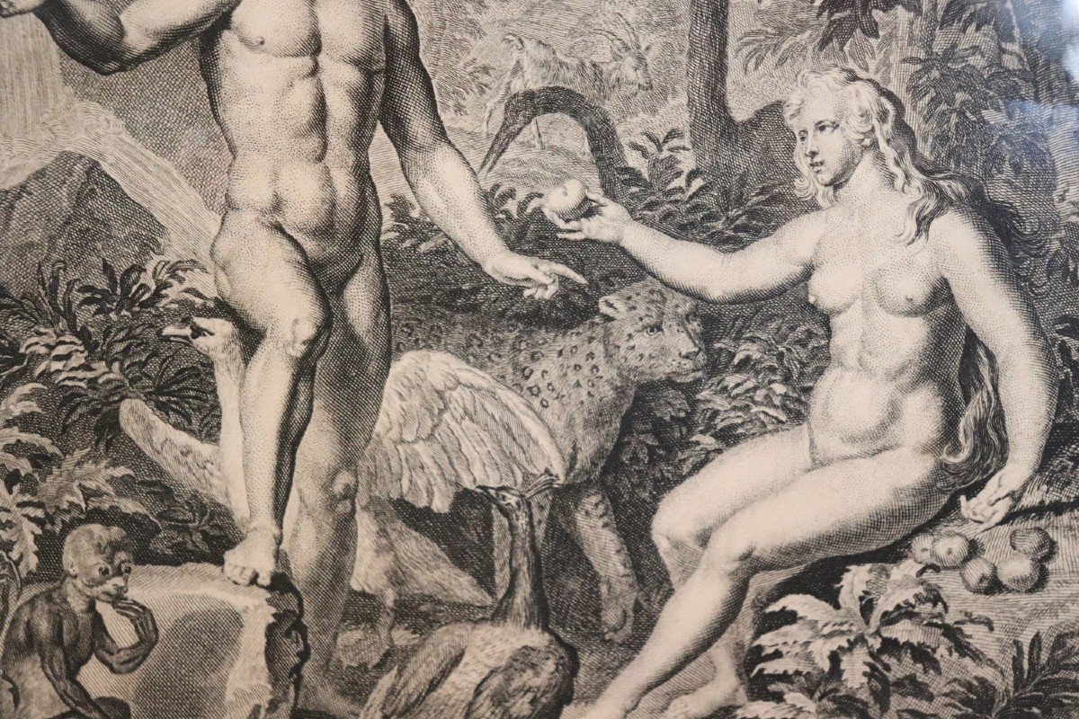 Gerard Hoet, Adam Et Eve, Gravure, 17ème Siècle-photo-3