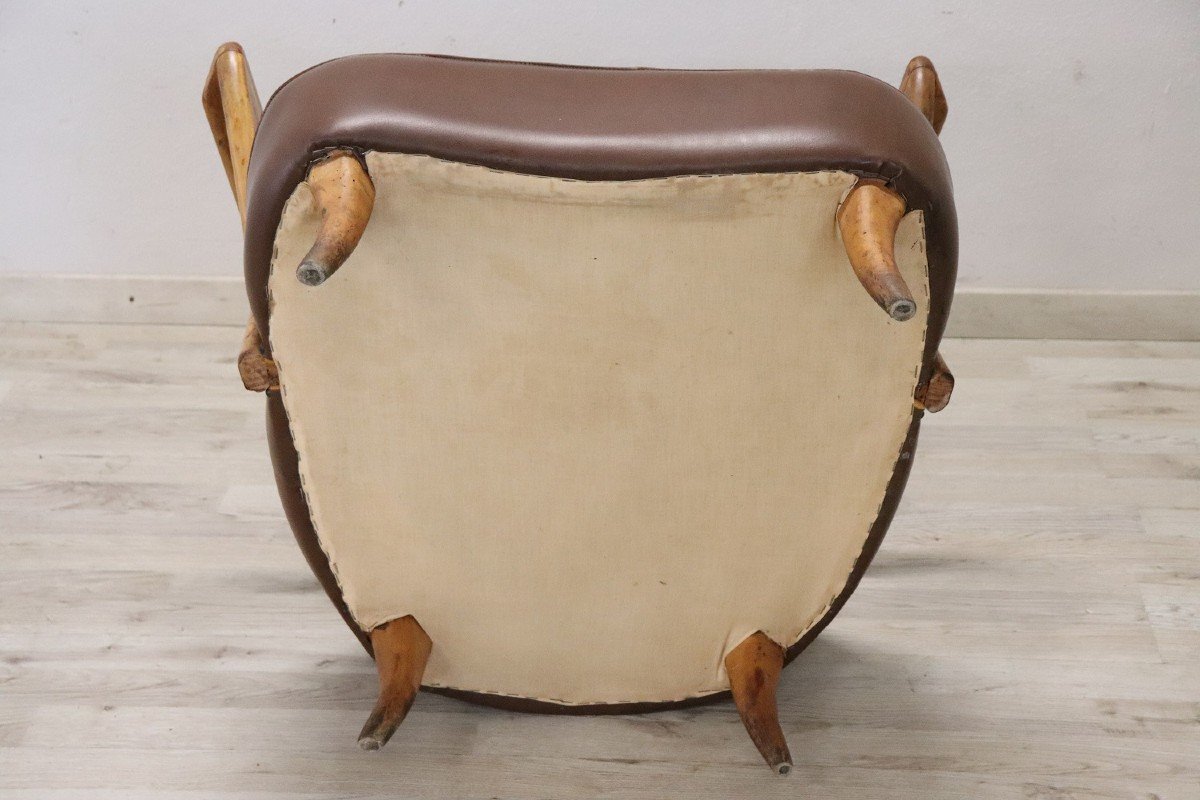 Fauteuil Vintage En Faux Cuir Marron, 1950-photo-3