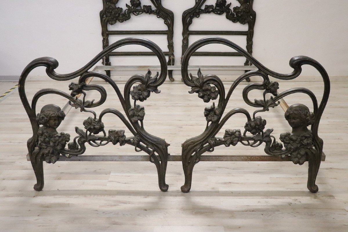 Art Nouveau Double Bed In Cast Iron, Late 19th Century-photo-2