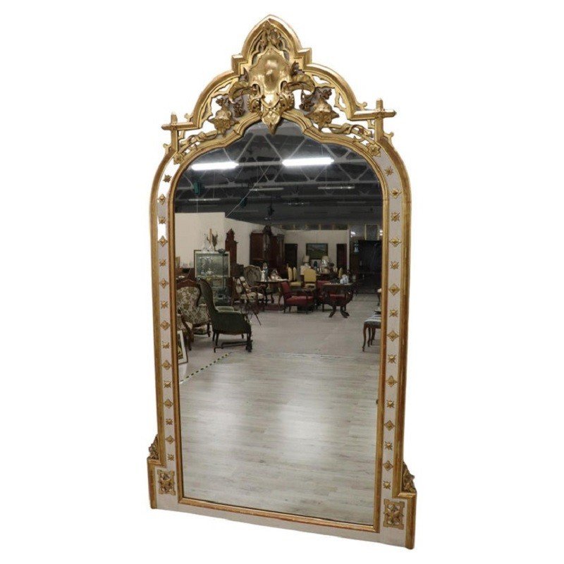 19th Century Lacquered And Gilded Wood Large Wall Mirror