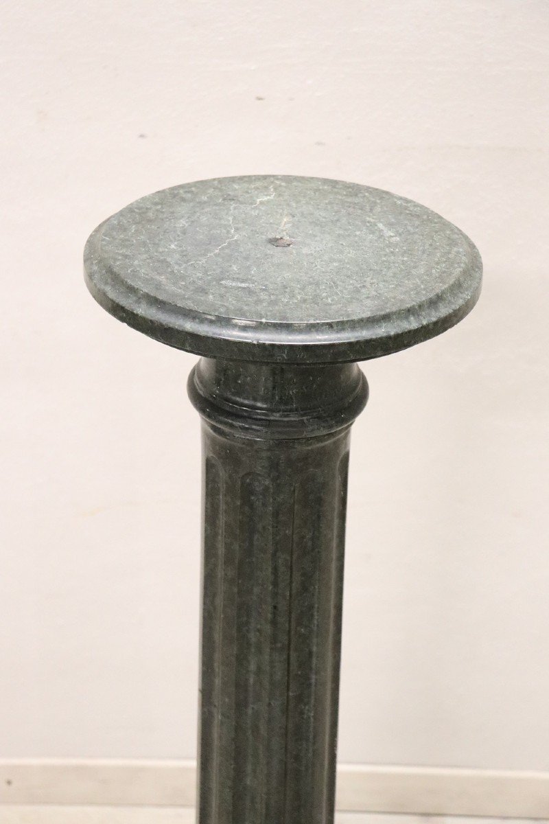 Colonne Antique En Marbre Vert Des Alpes, 19ème Siècle-photo-2
