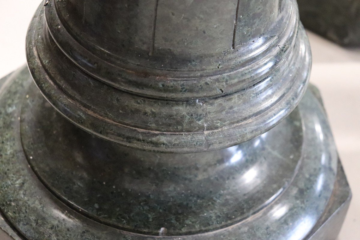 Colonne Antique En Marbre Vert Des Alpes, 19ème Siècle-photo-4