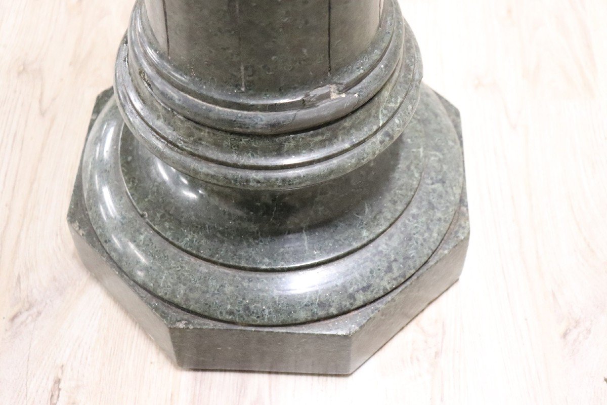 Colonne Antique En Marbre Vert Des Alpes, 19ème Siècle-photo-2