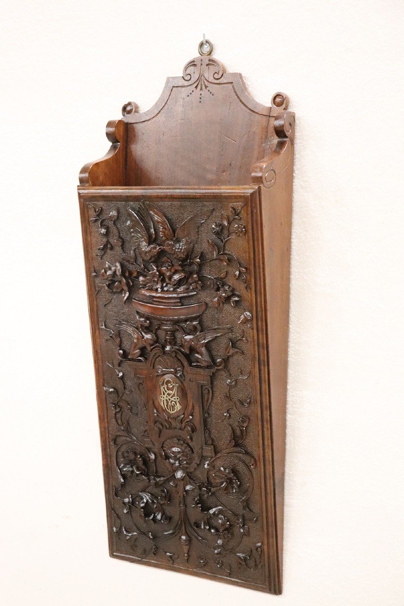 Antique Carved Walnut Magazine Rack, 19th Century-photo-2