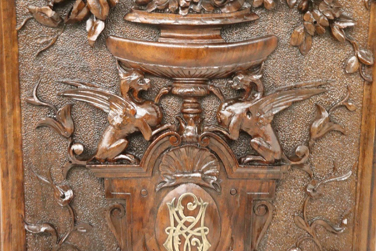 Porte-revues Antique En Noyer Sculpté, 19ème Siècle-photo-2