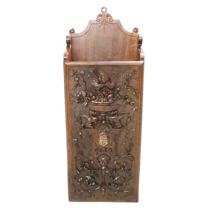 Antique Carved Walnut Magazine Rack, 19th Century