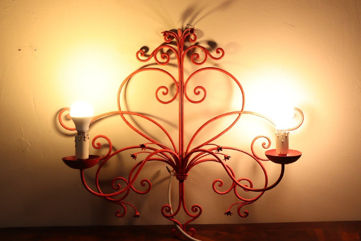 Red Lacquered Iron Sconce, 1930s-photo-2