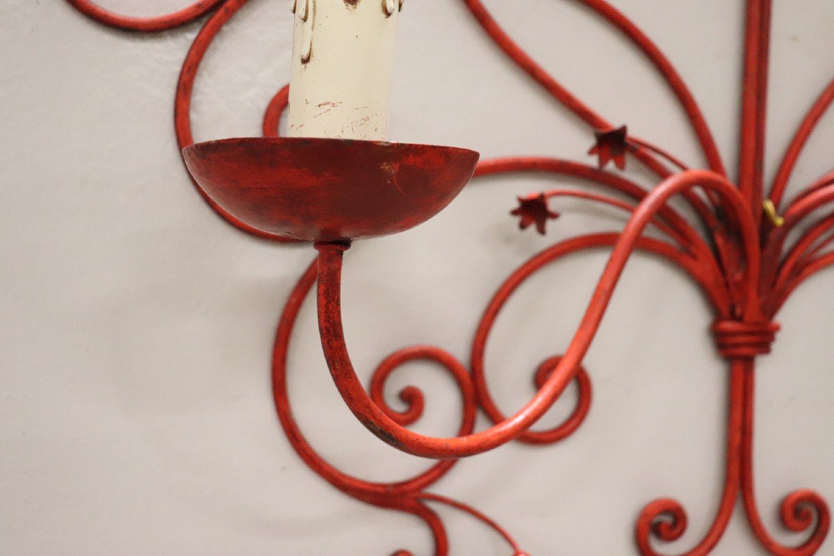 Red Lacquered Iron Sconce, 1930s-photo-2