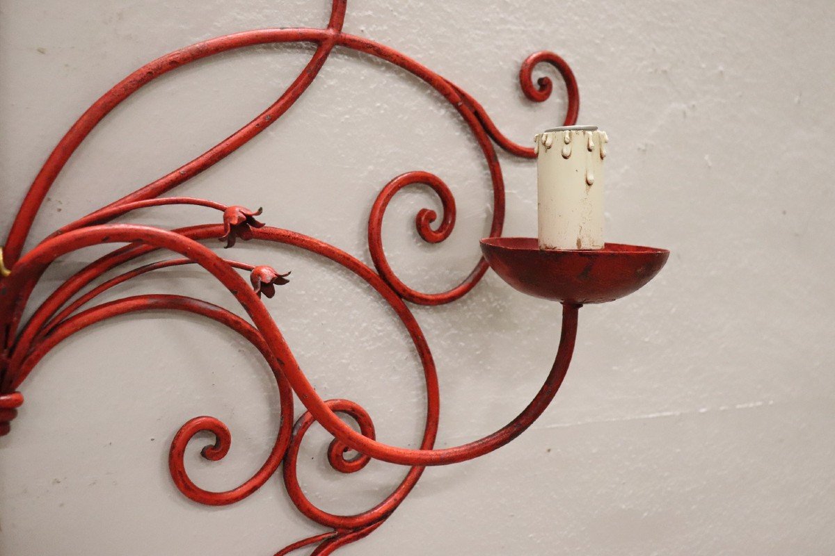 Red Lacquered Iron Sconce, 1930s-photo-3