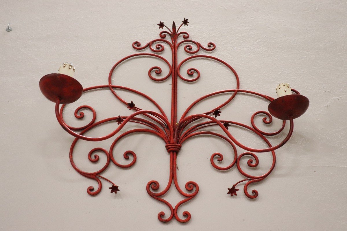 Red Lacquered Iron Sconce, 1930s-photo-5