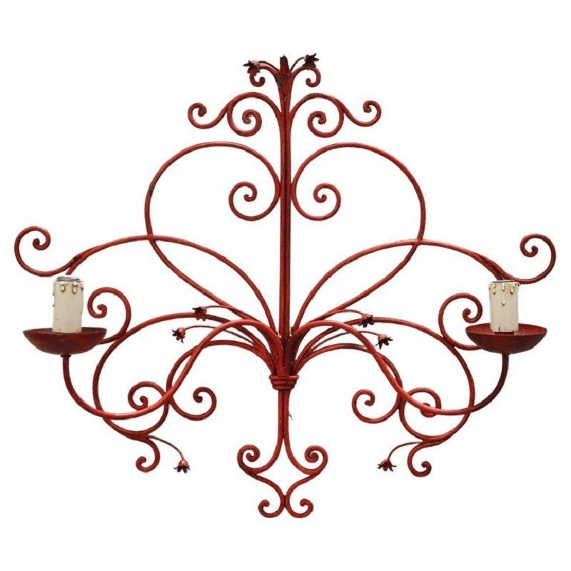 Red Lacquered Iron Sconce, 1930s