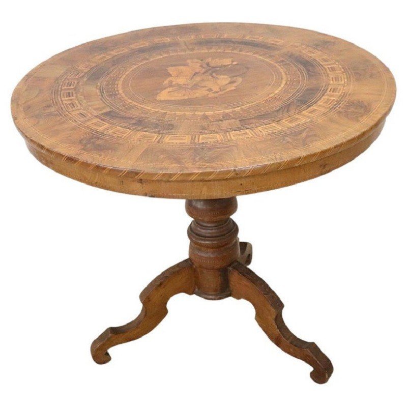 Antique Walnut Inlay Center Table Mid 19th Century