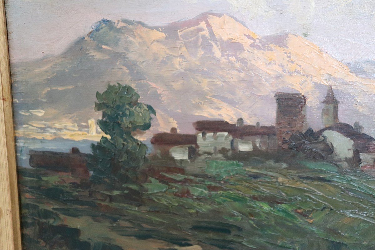 Ermanno Clara, Paysage De Montagne, Huile Sur Bois-photo-1