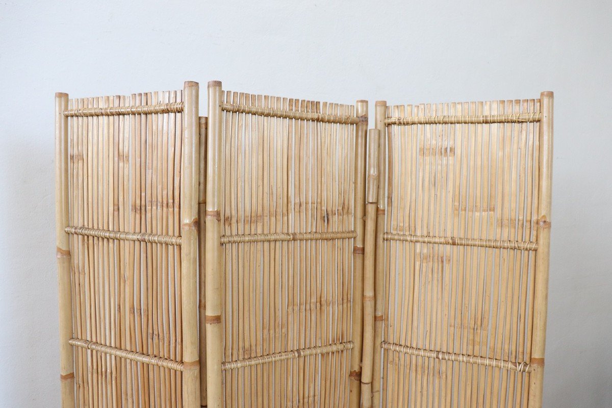 Vintage 3-panel Bamboo Screen, 1980s-photo-3