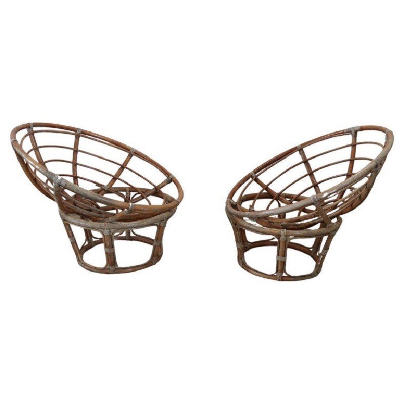 Vintage Lounge Chairs In Bamboo, 1980s, Set Of 2