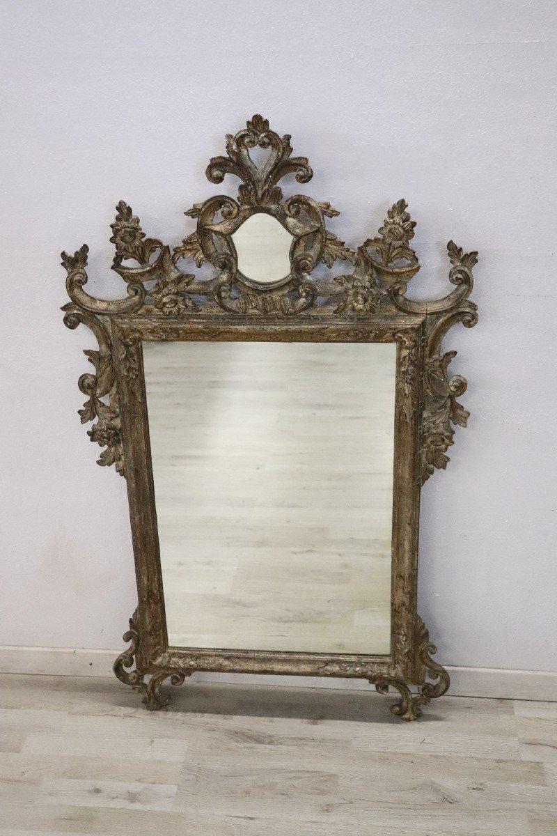 Carved & Silvered Wood Wall Mirror-photo-2