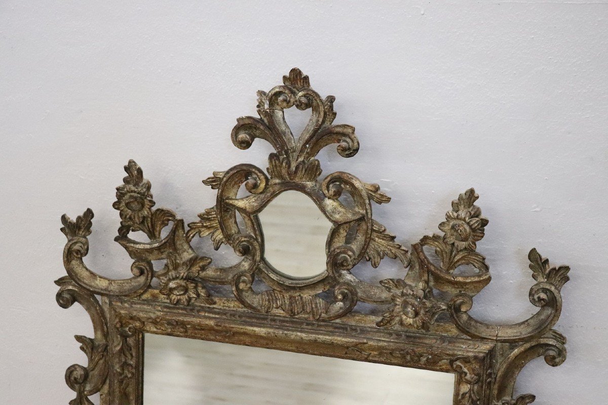 Carved & Silvered Wood Wall Mirror-photo-3