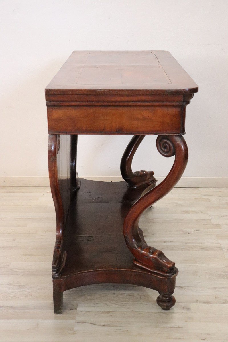 Table Console Ancienne En Noyer Sculpté, 19ème Siècle-photo-5
