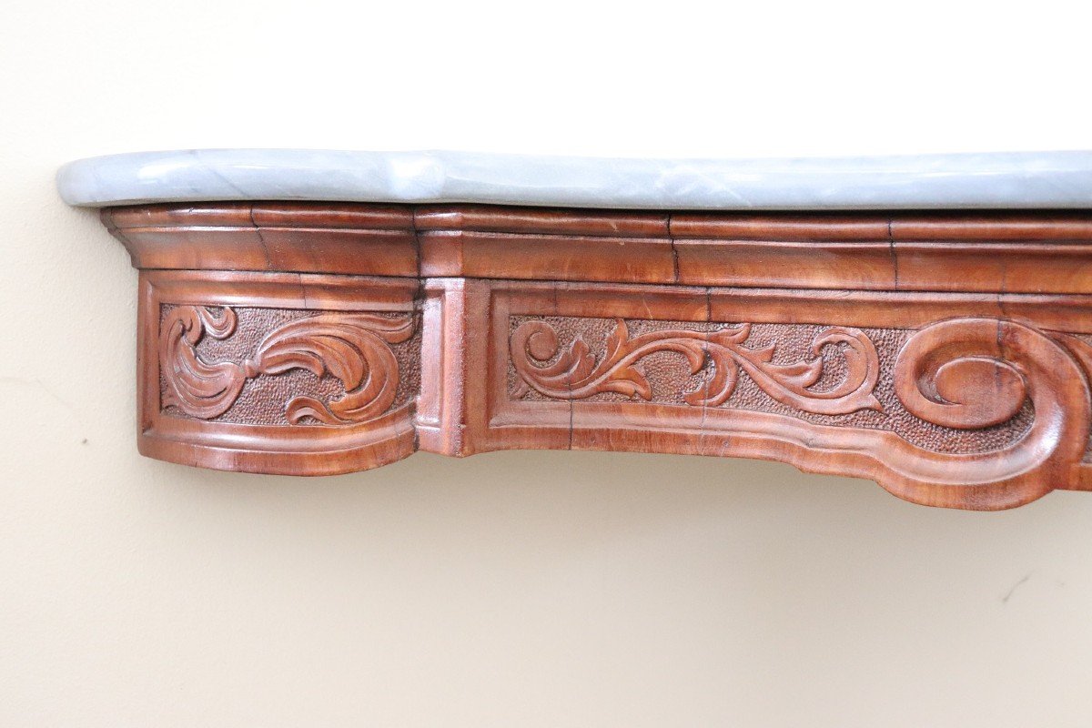 Antique Carved Wood Console Table With Marble Top, 19th Century-photo-2