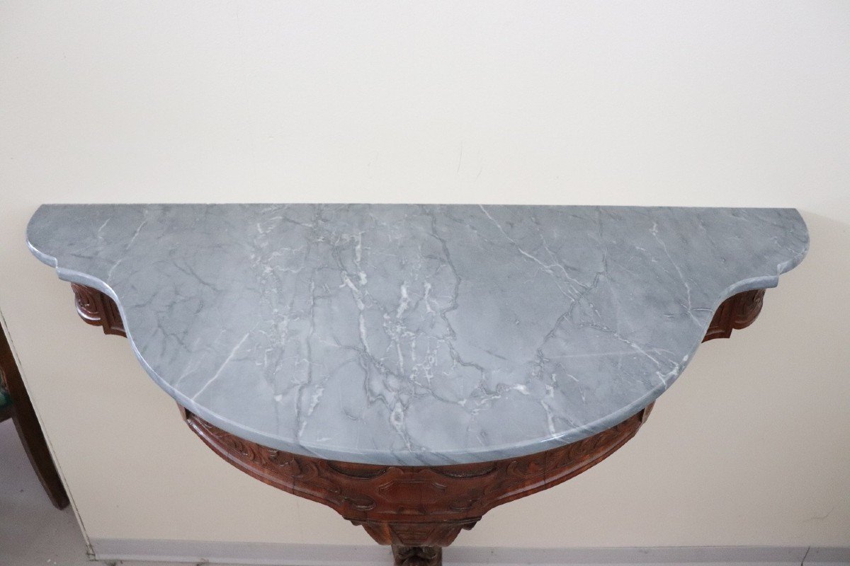 Table Console En Bois Sculpté Avec Plateau En Marbre, 19ème Siècle-photo-5