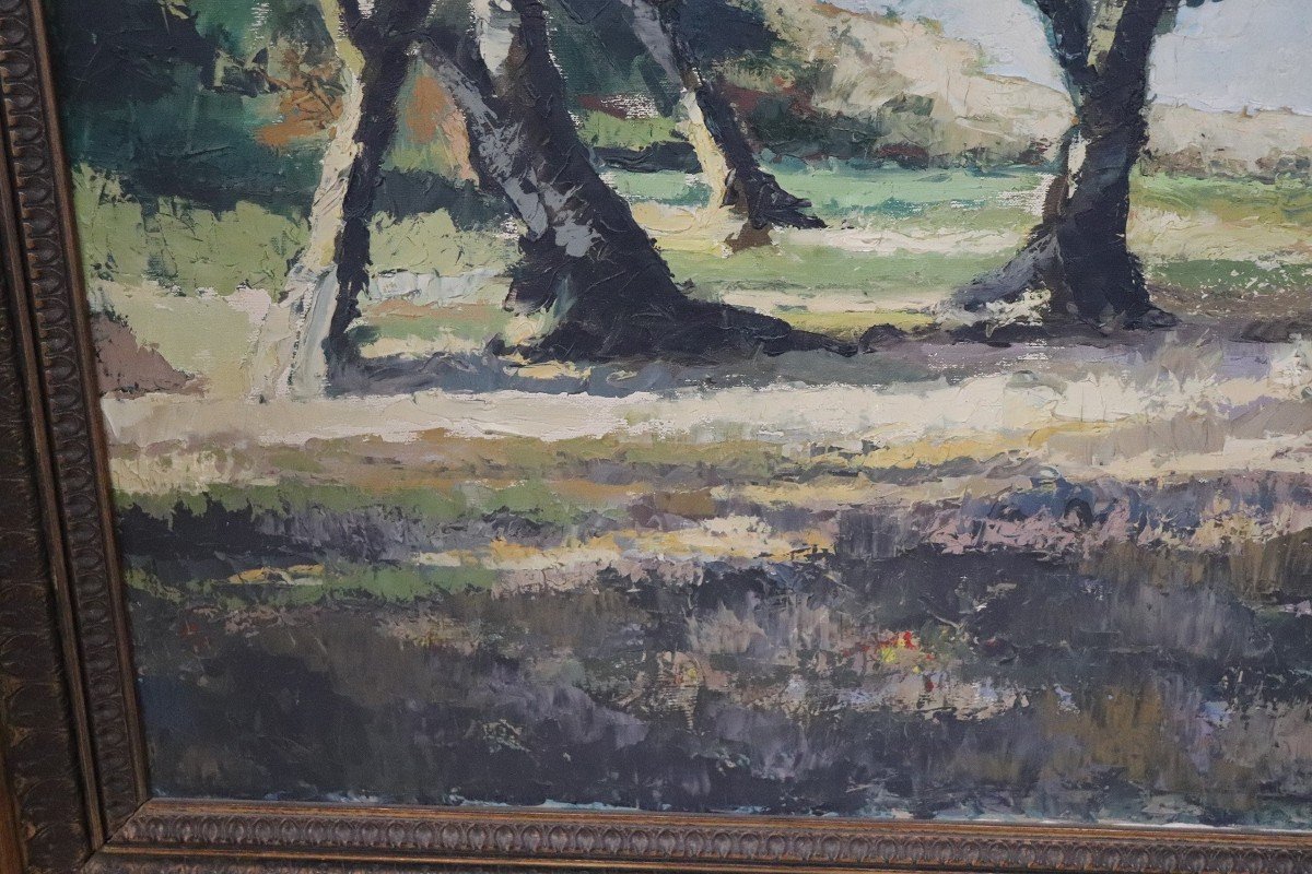 Peinture Paysage Boisé, Italie, Huile Sur Toile-photo-1