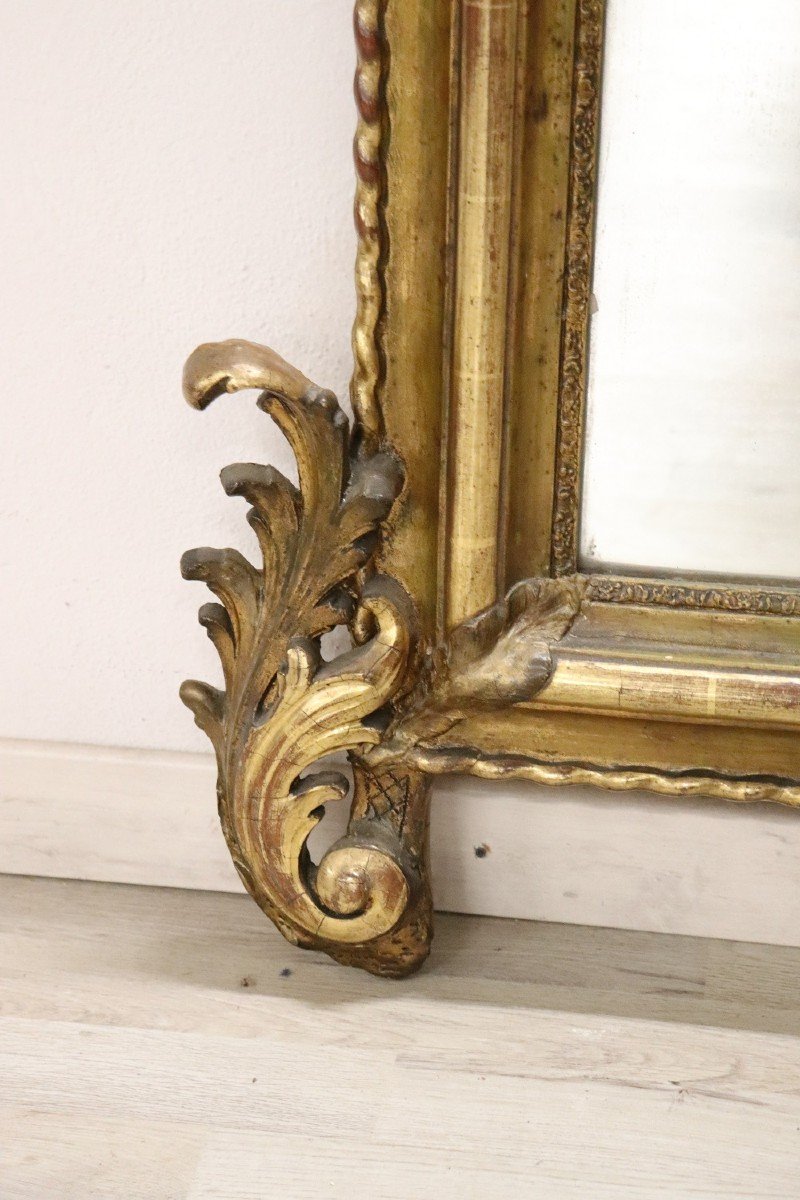 Antique Carved And Gilded Wood Wall Mirror, 19th Century-photo-3