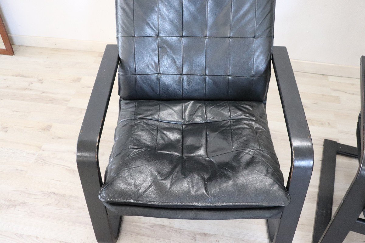 Black Leather Lounge Chairs, 1970s, Set Of 2-photo-1
