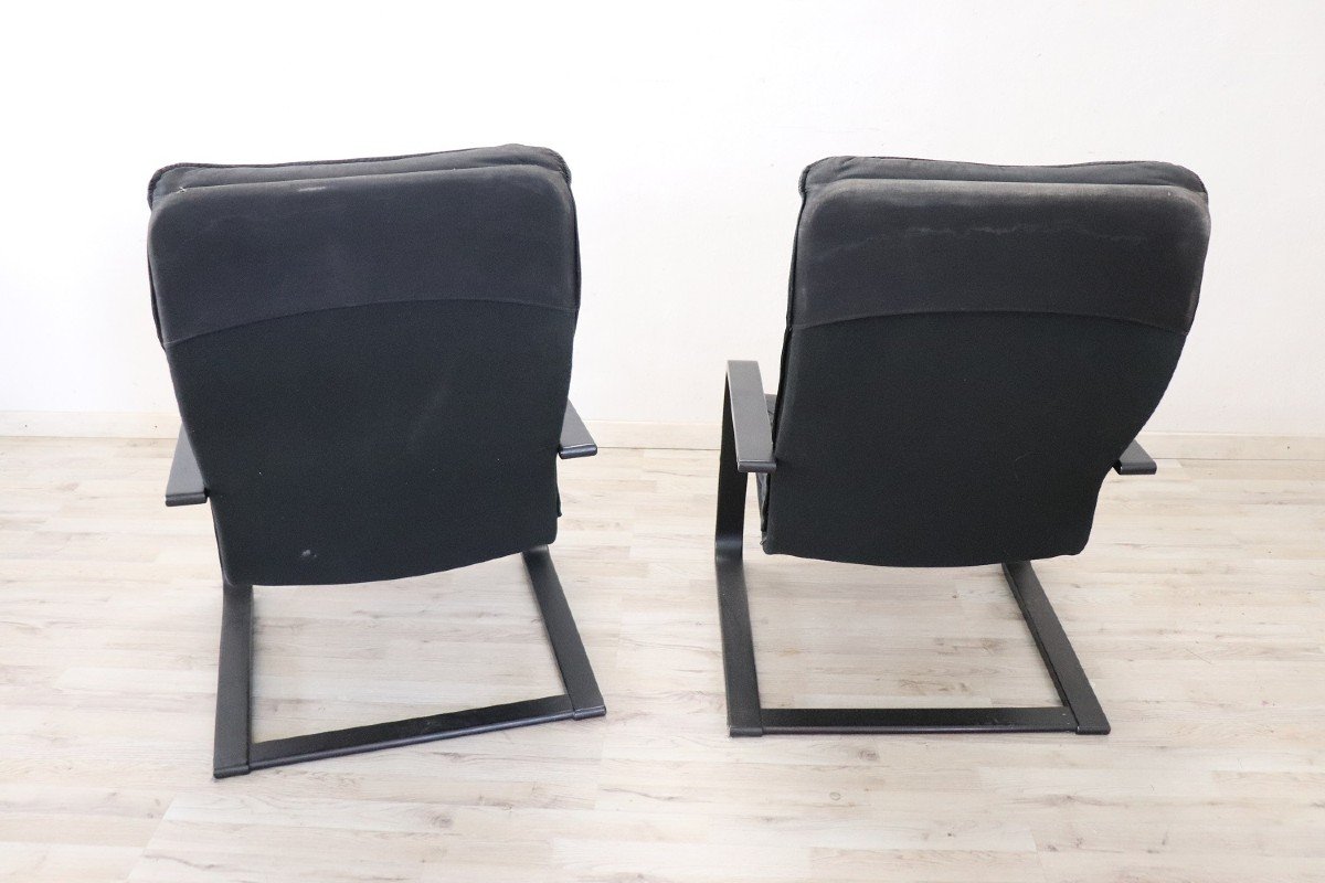 Black Leather Lounge Chairs, 1970s, Set Of 2-photo-6