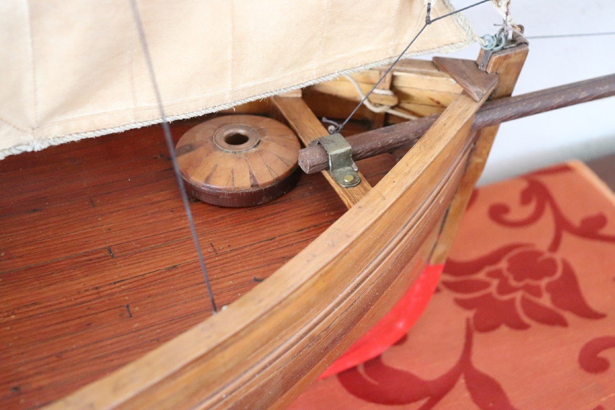 Handmade Wooden Model Sailboat, 1920s-photo-7