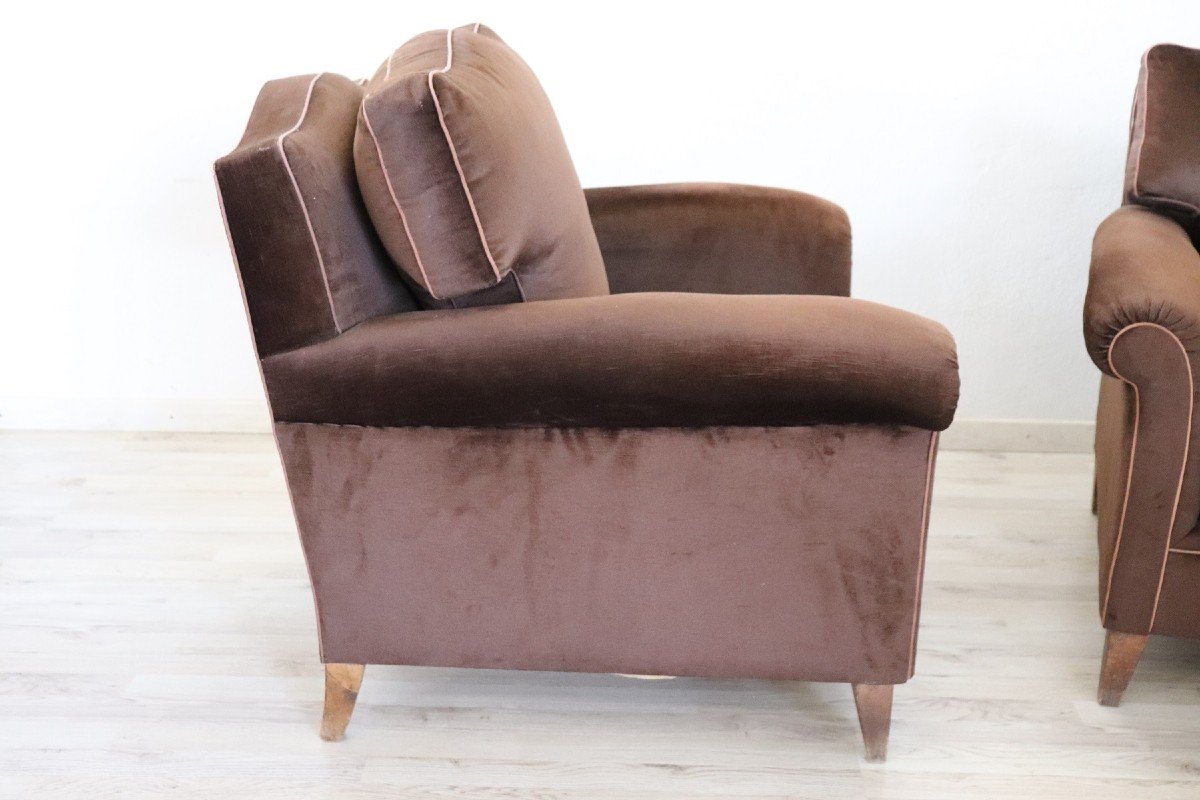 Fauteuils Vintage En Velours Marron, 1980, Set De 2-photo-4