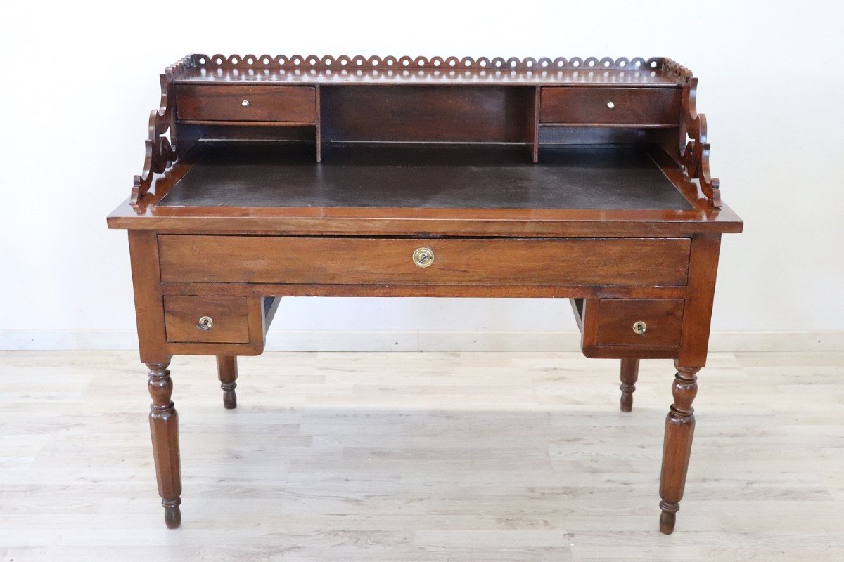 Bureau Ancien En Noyer, 19ème Siècle-photo-2