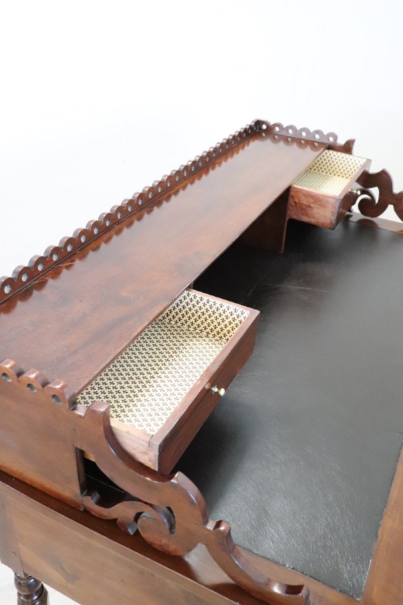 Bureau Ancien En Noyer, 19ème Siècle-photo-4