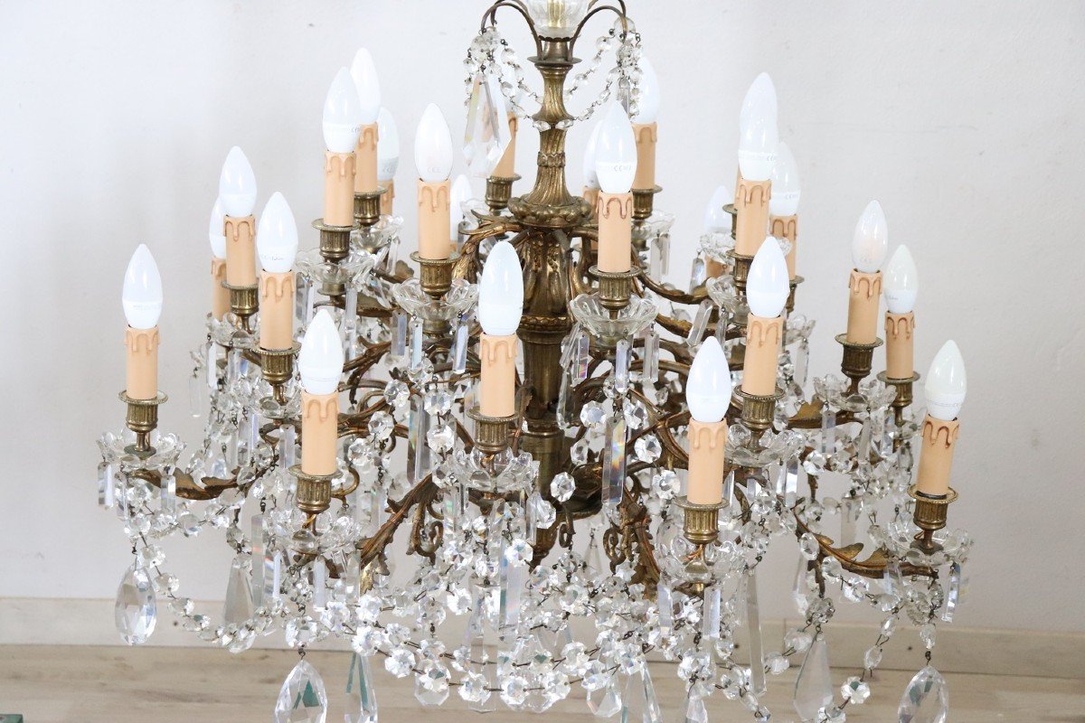 Large Bronze And Crystal Chandelier With 24 Bulbs-photo-4