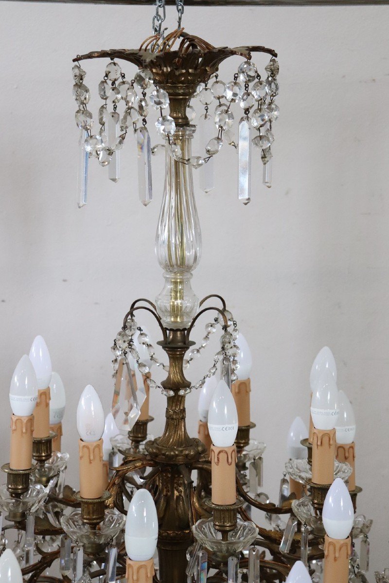 Large Bronze And Crystal Chandelier With 24 Bulbs-photo-1