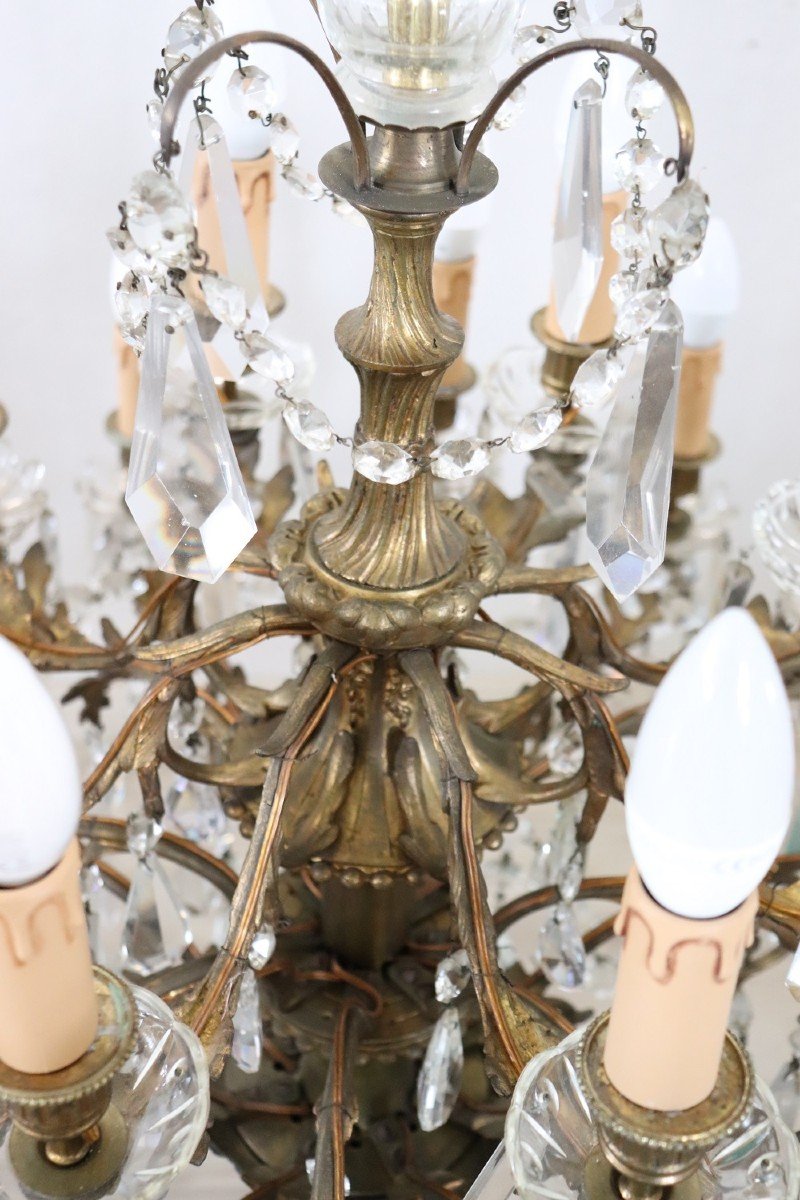 Large Bronze And Crystal Chandelier With 24 Bulbs-photo-3