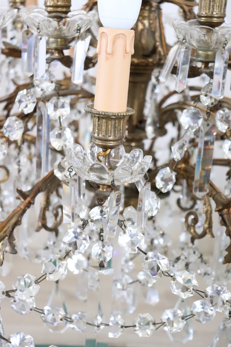 Large Bronze And Crystal Chandelier With 24 Bulbs-photo-4