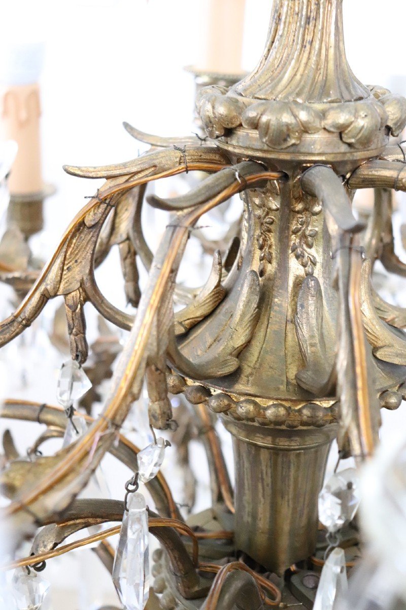 Large Bronze And Crystal Chandelier With 24 Bulbs-photo-7