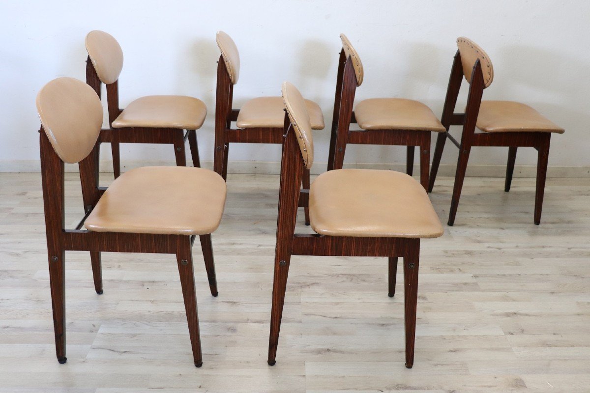 Dining Chairs In Beech Wood And Faux Leather, 1960s, Set Of 6-photo-1