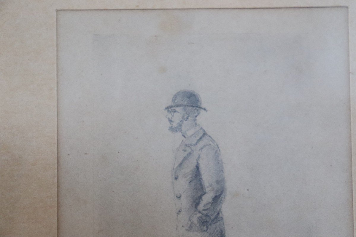  Gentleman Avec Chapeau, Début Du 20ème Siècle, Dessin Au Crayon-photo-4