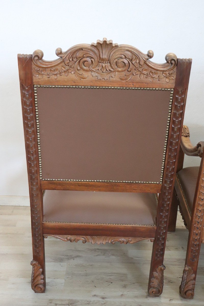 Late 19th Century Carved Walnut Throne Chairs, Set Of 2-photo-7