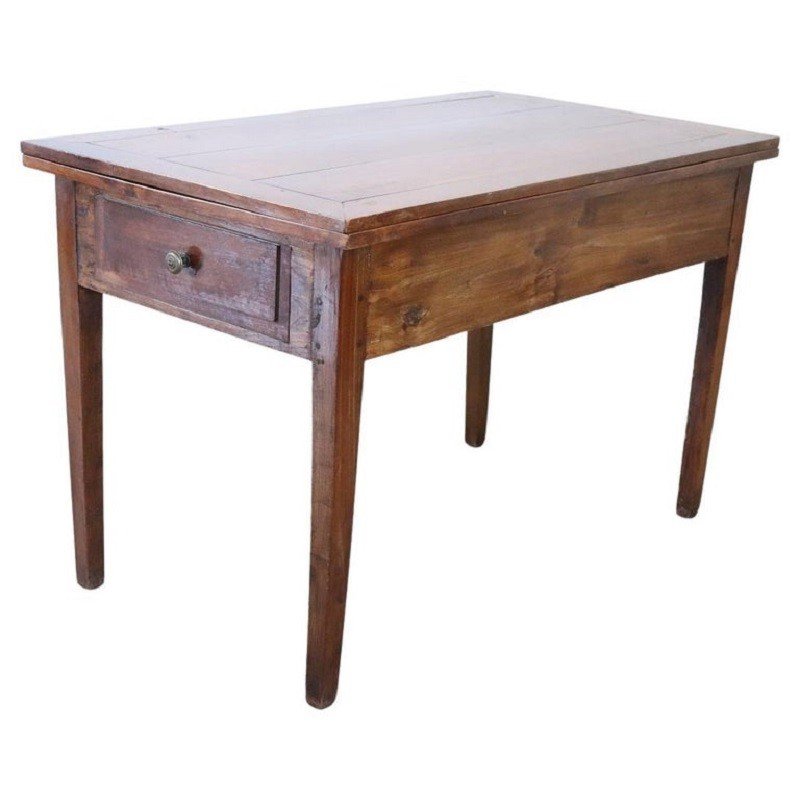 19th Century Italian Kitchen Table With Opening Top In Poplar And Cherry Wood
