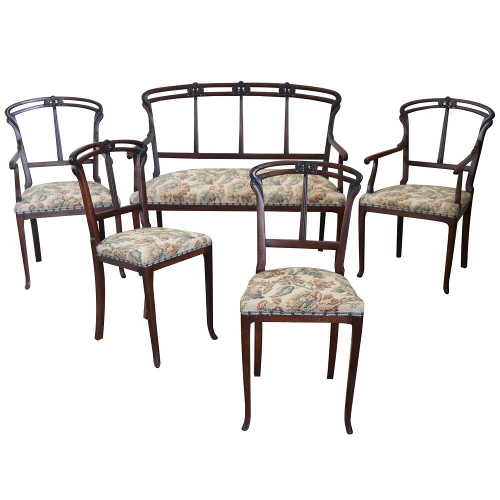 Early 20th Century Art Nouveau Living Room Set, Set Of 5