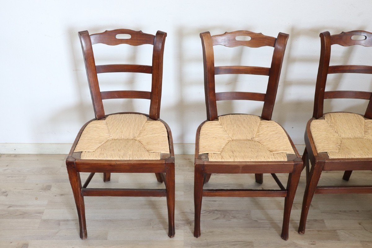 Antique Dining Chairs In Cherry Wood With Straw Seat, Set Of 4-photo-2