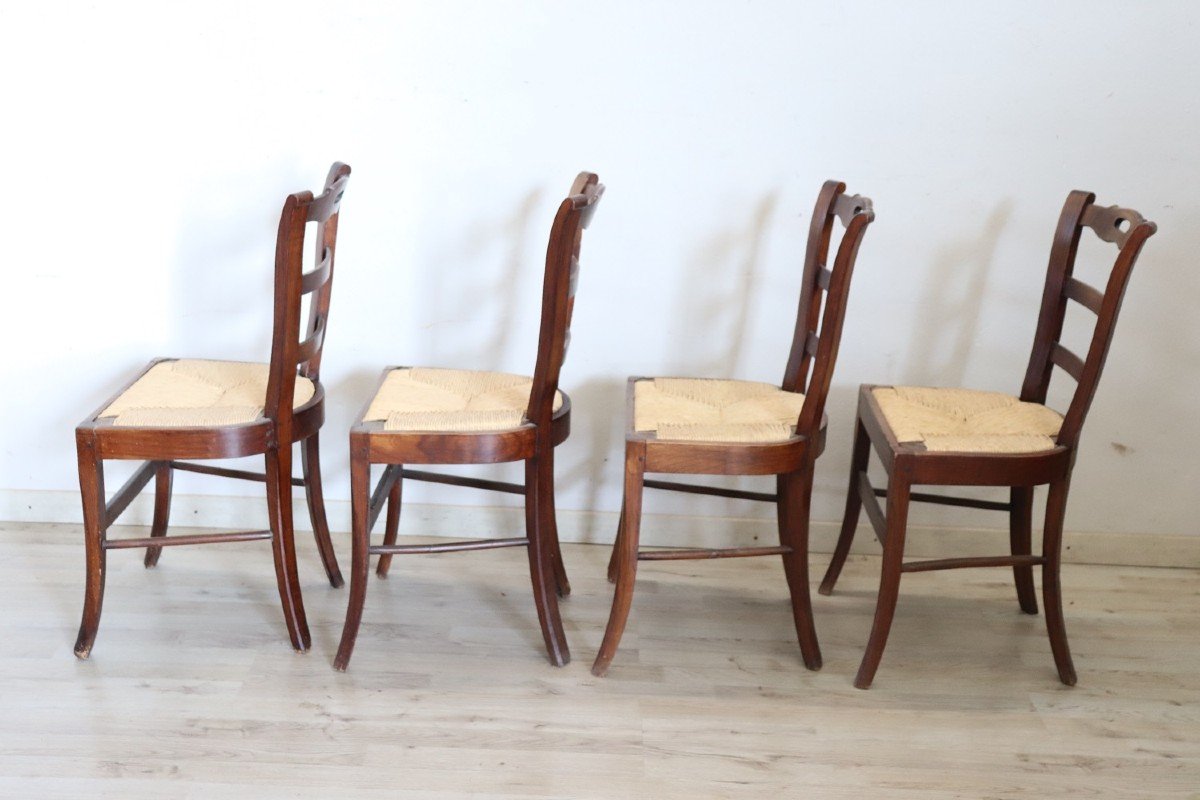 Antique Dining Chairs In Cherry Wood With Straw Seat, Set Of 4-photo-4
