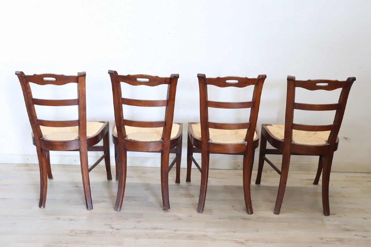 Antique Dining Chairs In Cherry Wood With Straw Seat, Set Of 4-photo-1