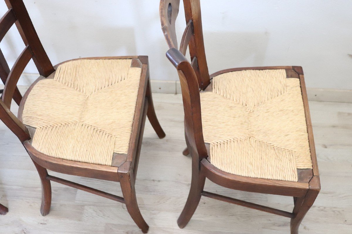 Antique Dining Chairs In Cherry Wood With Straw Seat, Set Of 4-photo-3