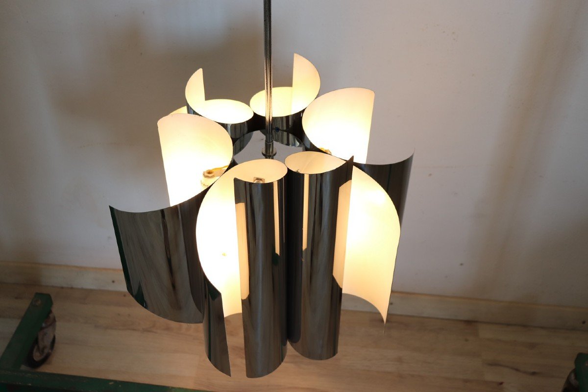 Lustre Space Age à 6 Lumières En Acier, 1970-photo-3