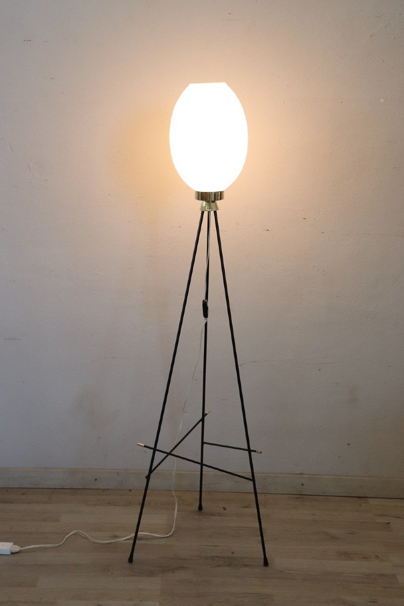 Opaline Glass And Brass Floor Lamp, 1950s-photo-2