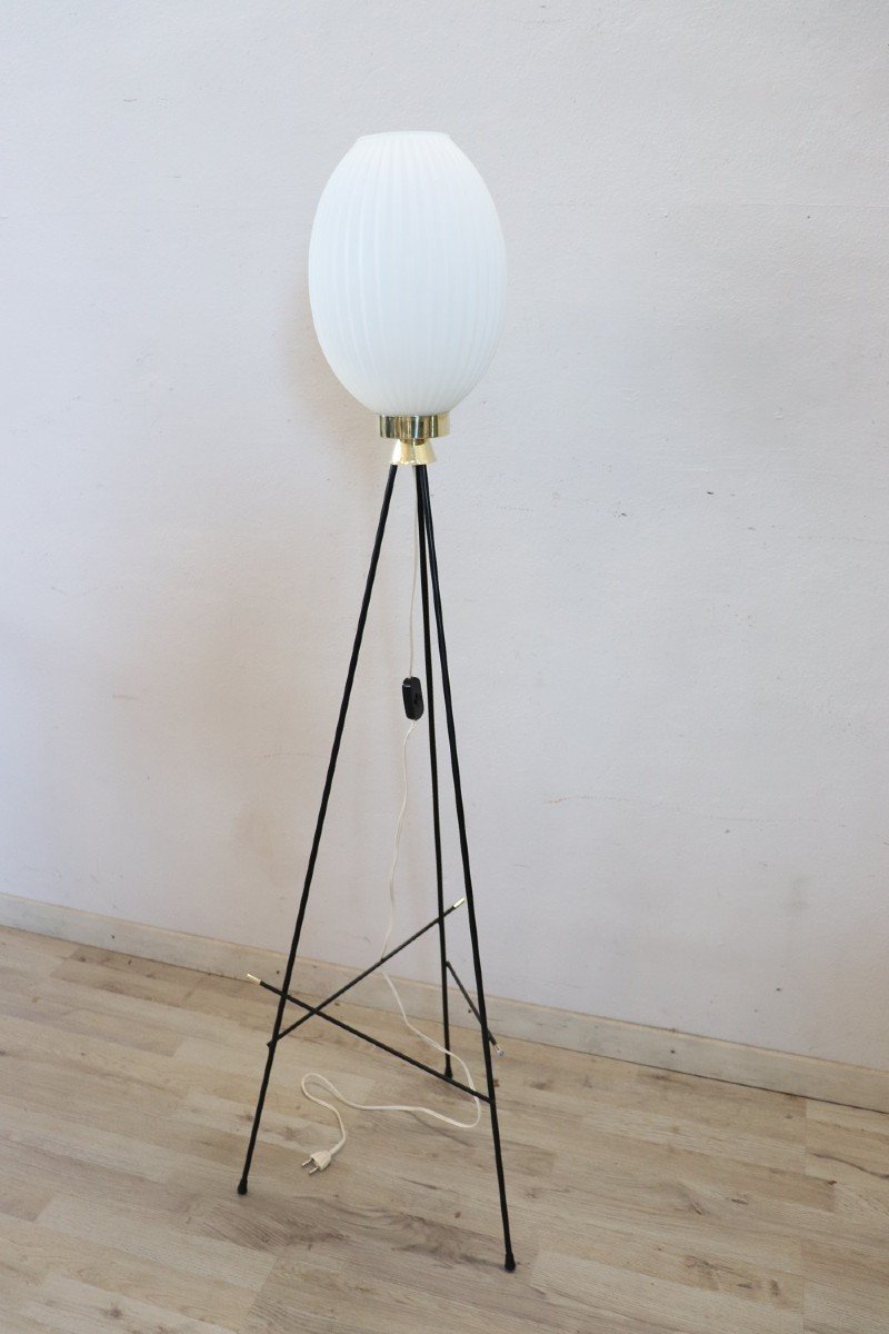 Opaline Glass And Brass Floor Lamp, 1950s-photo-6