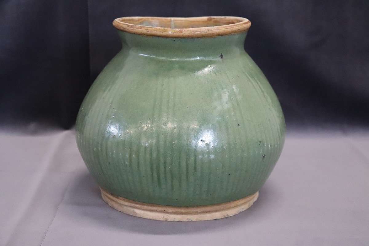 Pot En Grès Céladon Avec Détail Cannelé, Chine Ming Dynasty-photo-3